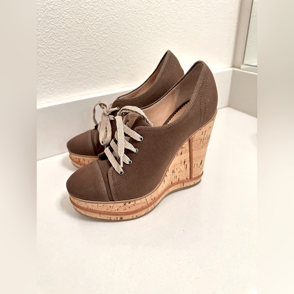 New Chloe Canvas Lace Up Wedge Ankle Boots Size 6